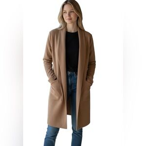 Cardigan sweater open front long tan dual pocket sweater size Small